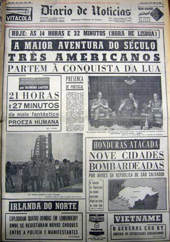 A capa do Diário de Notícias no dia 16 de Julho de 1969