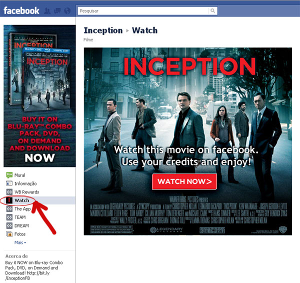 Página do Inception no Facebook
