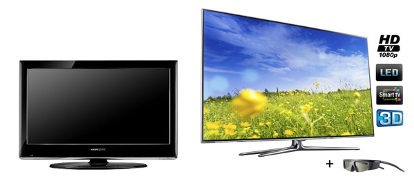TV LED Hannspree de 32 polegadas e TV LED 3D Samsung de 46 polegadas