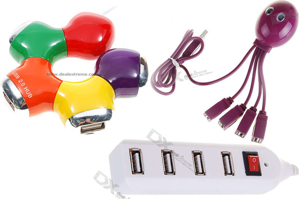 exemplos de USB Hubs comercializados pela DealExtreme